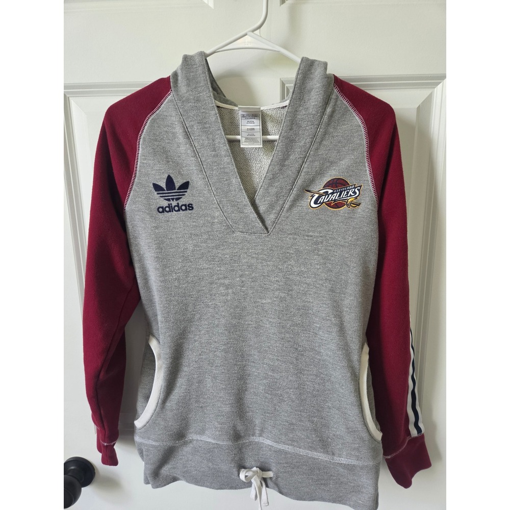 Adidas Originals Cleveland Cavaliers NBA Hoodie Women Small Grey Burgundy V-Neck